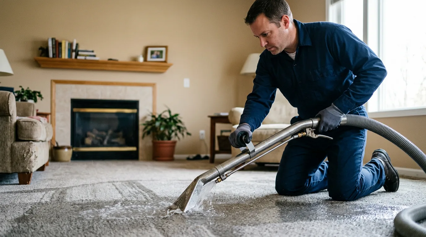 Water damage restoration technician working near Raynham, MA